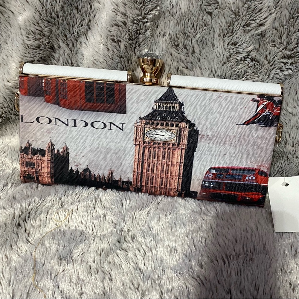 London Themed Clutch with Gold Accents